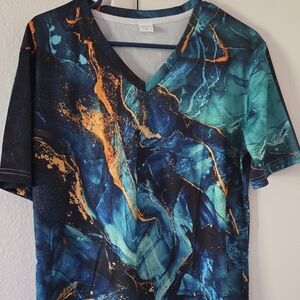 Vibrant Blue and Orange Abstract T-Shirt
